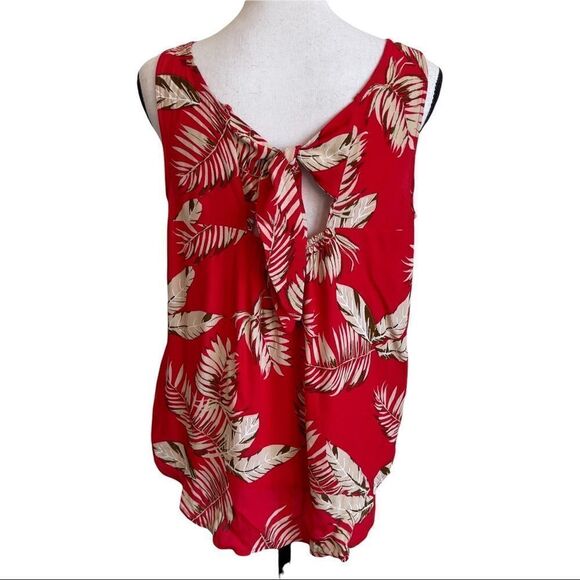 Melloday Tie Back Tropical Print Red/Beige Tank Top - XS - Picture 6 of 6
